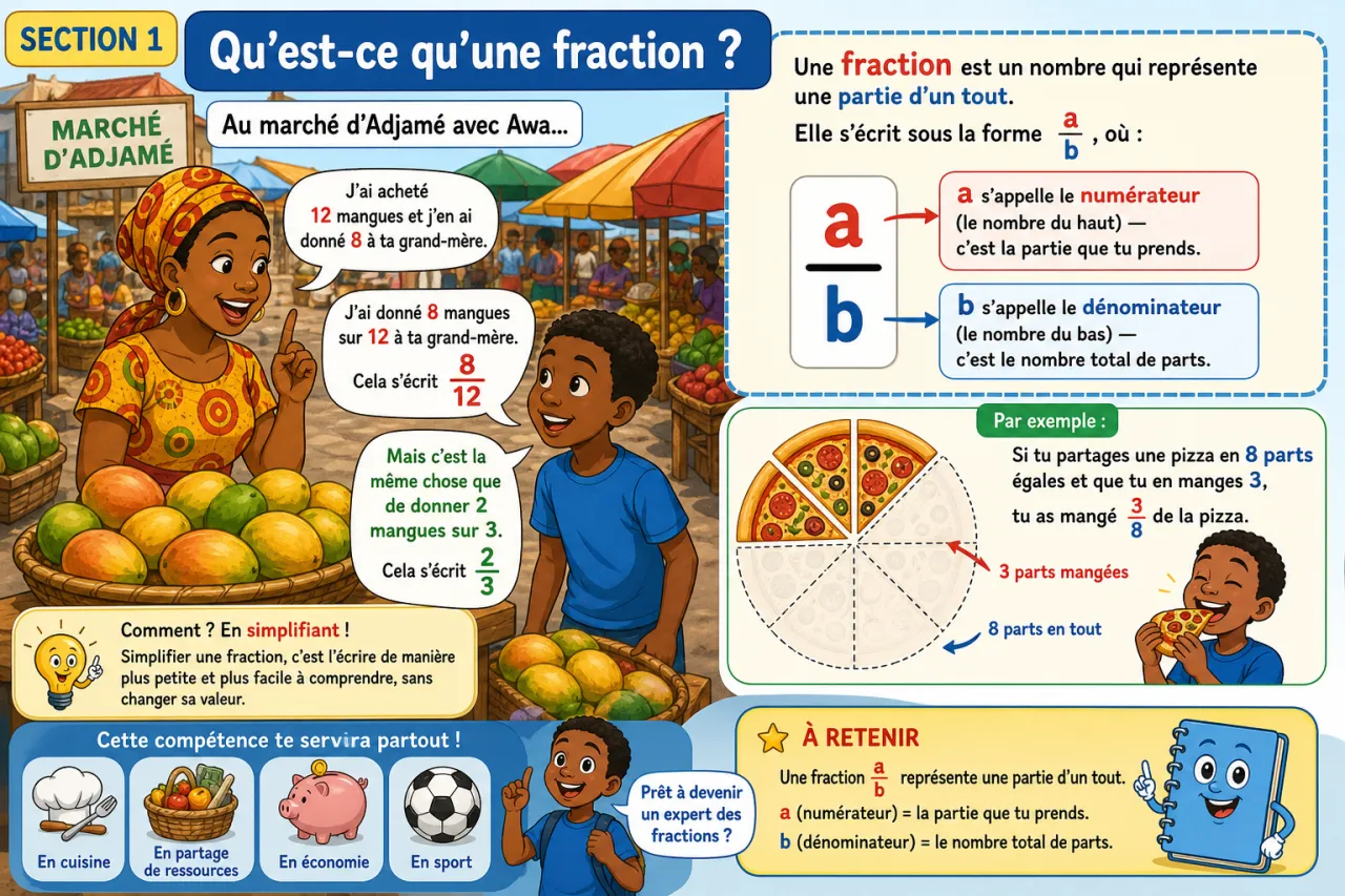 Fractions et simplification — illustration