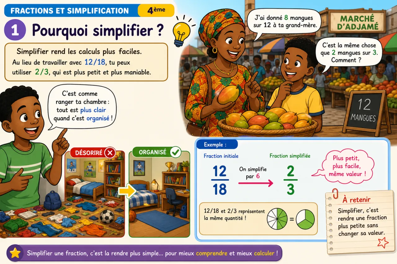 Fractions et simplification — illustration