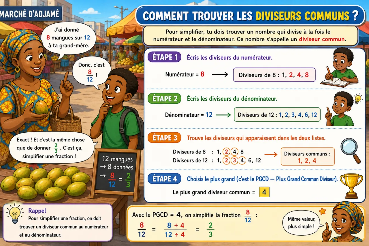 Fractions et simplification — illustration