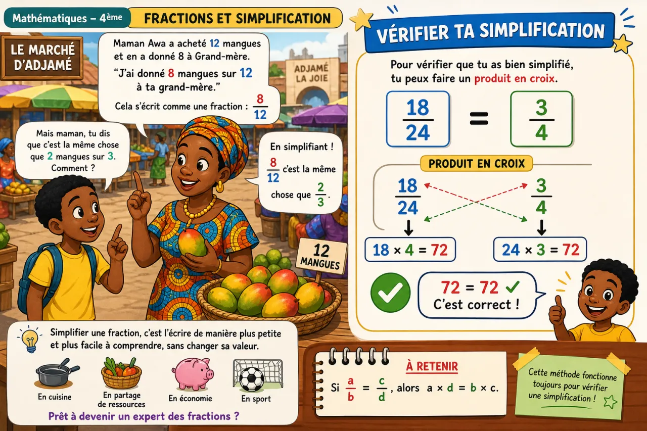 Fractions et simplification — illustration