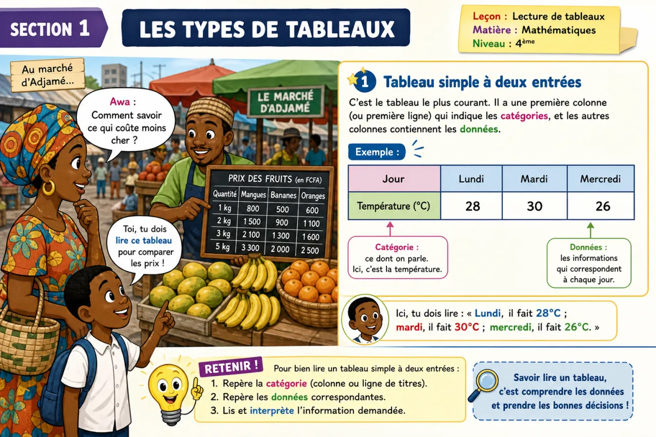 Lecture de tableaux — illustration