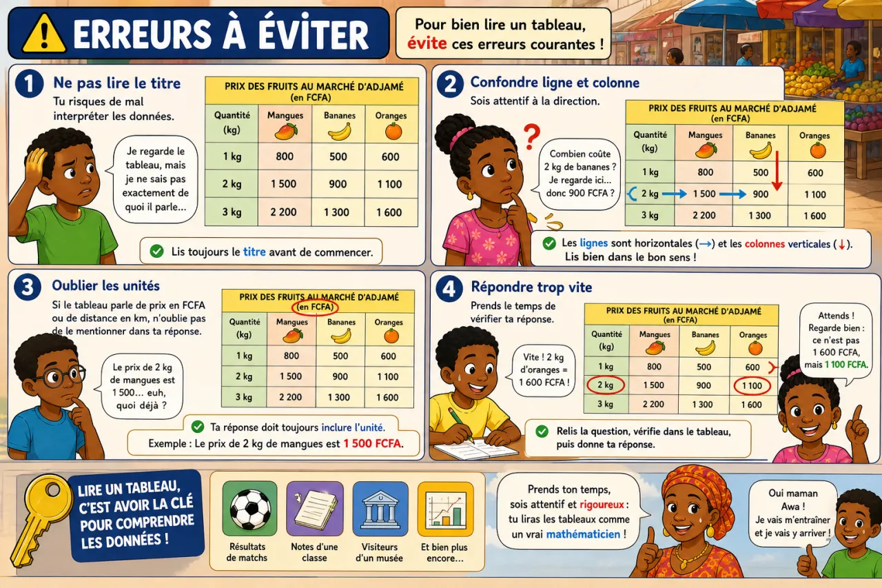 Lecture de tableaux — illustration